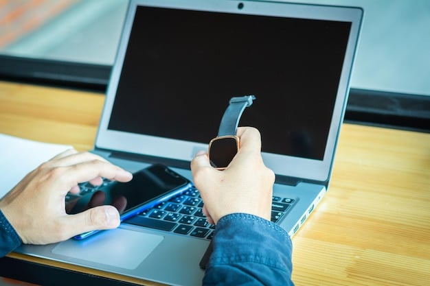 A close-up shot of a popular hardware wallet device, like a Ledger or Trezor, connected to a laptop via USB. The screen of the hardware wallet displays a transaction confirmation prompt.
