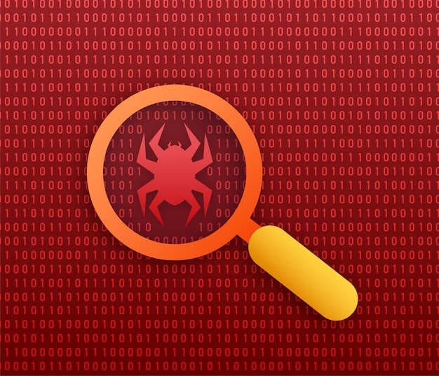 A close-up of a code snippet with highlighted vulnerabilities, such as reentrancy bugs and integer overflows. A magnifying glass focuses on the code, symbolizing the meticulous process of auditing.