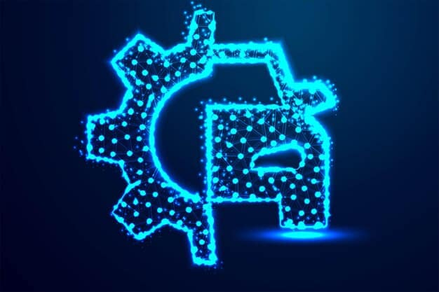 A graphic showing the Rust programming language logo (a gear) overlaid on a blockchain network diagram, symbolizing Rust's suitability for building high-performance blockchain infrastructure and smart contracts.
