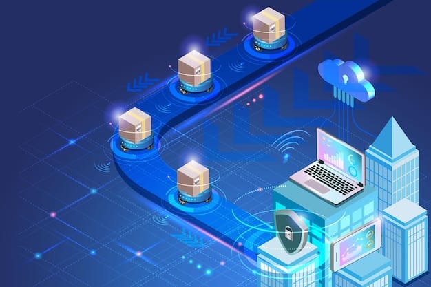 A graphic illustrating how Web3 technologies (blockchain, IoT sensors, smart contracts) integrate to provide real-time tracking and transparency throughout a supply chain, from origin to delivery.