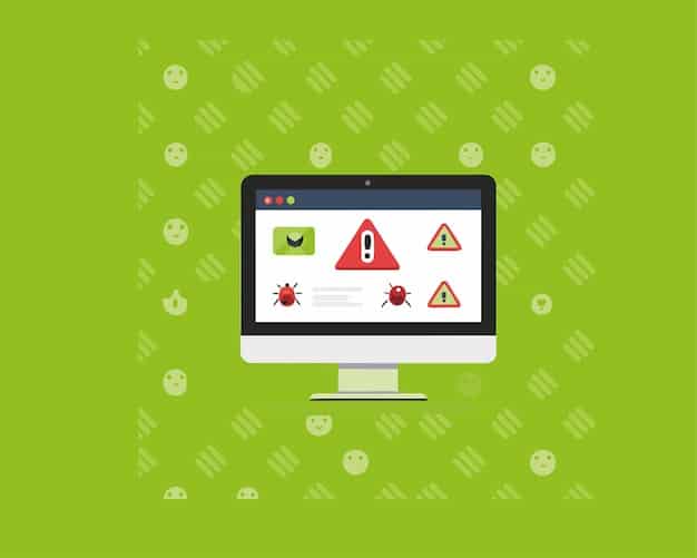 A computer screen displaying a warning message about a potential malware infection, with various security icons around it.