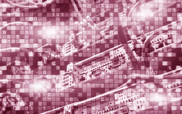 A detailed view of various SDK logos (e.g., Truffle, Embark, Web3.js) arranged in a grid. The background is a blurred image of blockchain code scrolling across a screen.