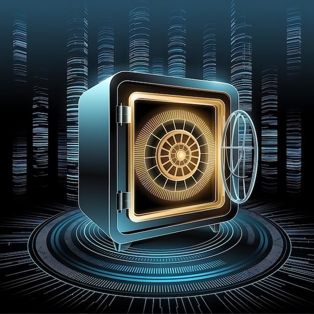 A depiction of a hardware wallet or secure vault representing cold storage, with cryptocurrencies safely stored within, symbolizing protection against online threats.