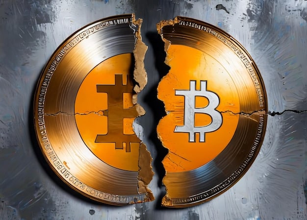A split image showing a Bitcoin symbol on one side and traditional commodity symbols (like gold and oil) on the other, with the CFTC logo above, representing the commission's regulatory role over crypto as a commodity.