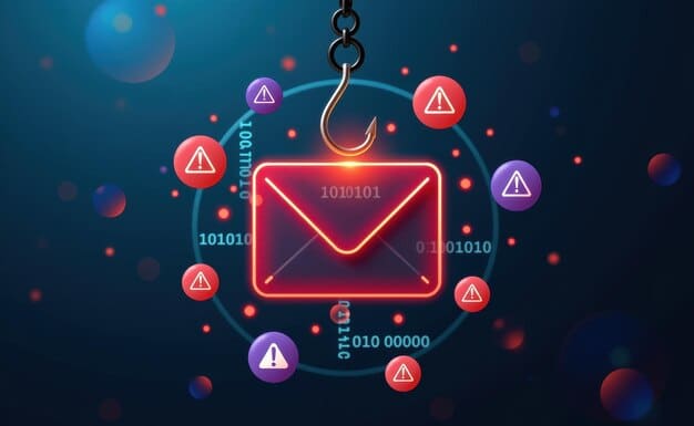 A digital illustration depicting a phishing email disguised as a legitimate crypto exchange communication, featuring a lock icon and warning symbols to emphasize the security threat.
