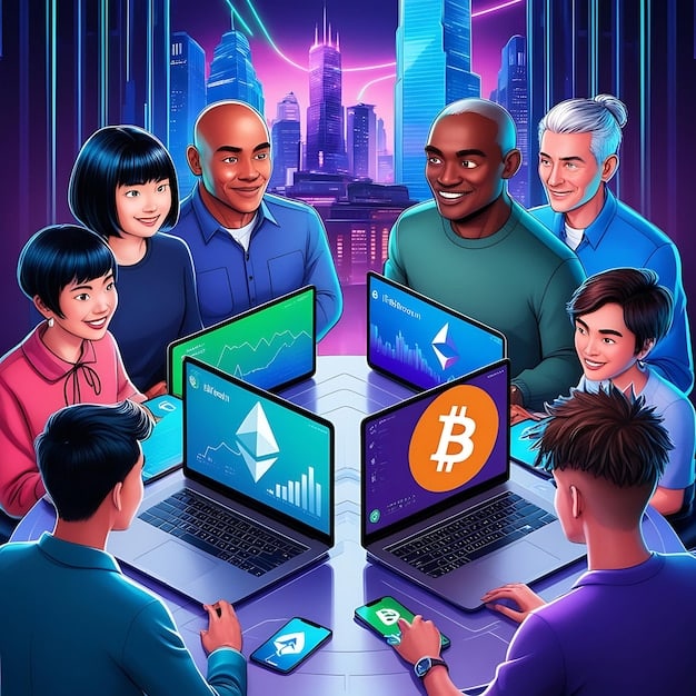 A collage showing various elements of a cryptocurrency project's online presence, including active social media feeds, developer activity on GitHub, and community forum discussions.