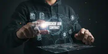 Futuristic legal-binding smart contract interface over U.S. map