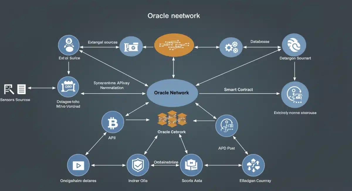 Data flow from external sources through an oracle network to a smart contract.