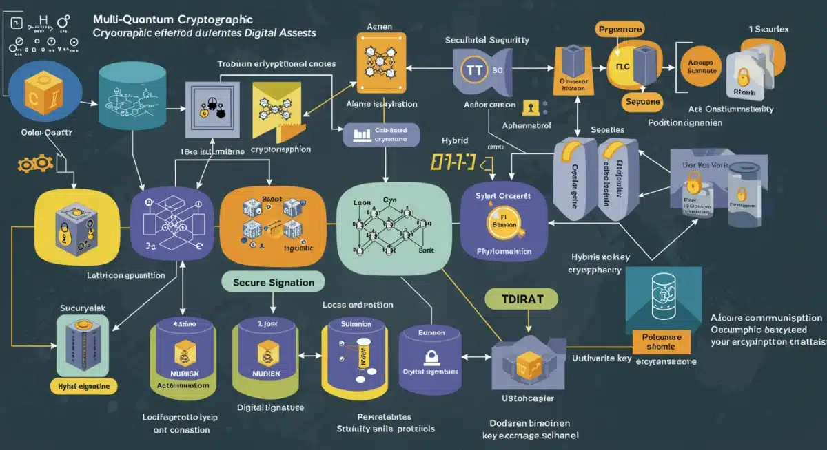 Diagram of post-quantum cryptographic defenses for digital assets