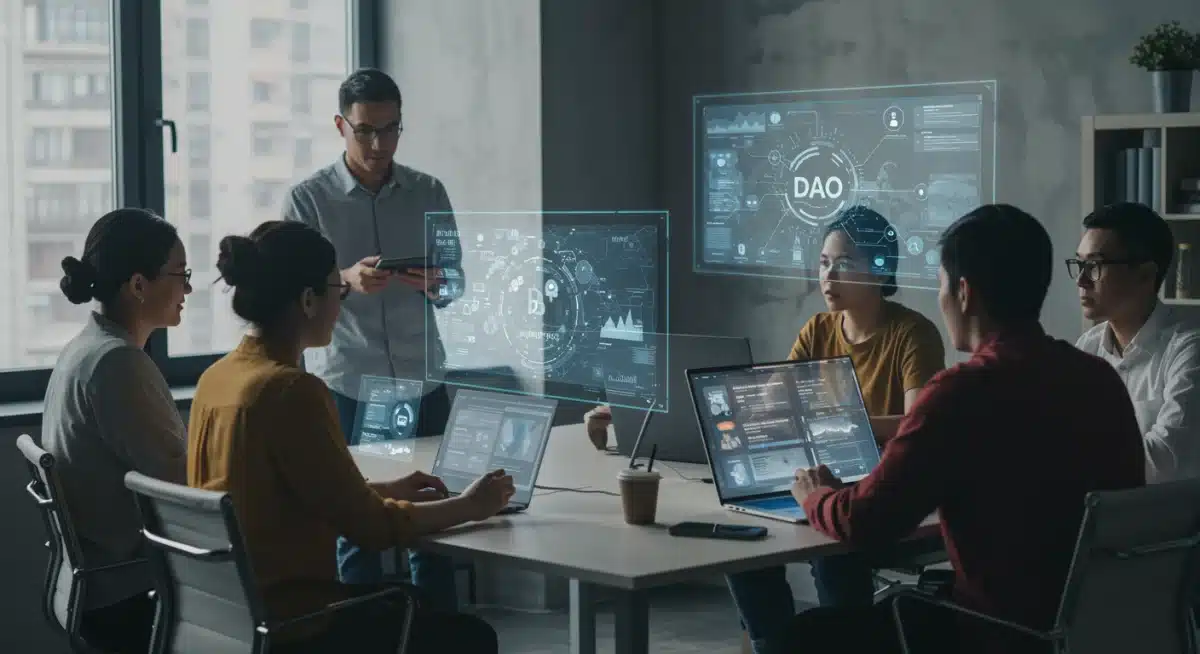 Diverse community members engaging in decentralized autonomous organization decision-making