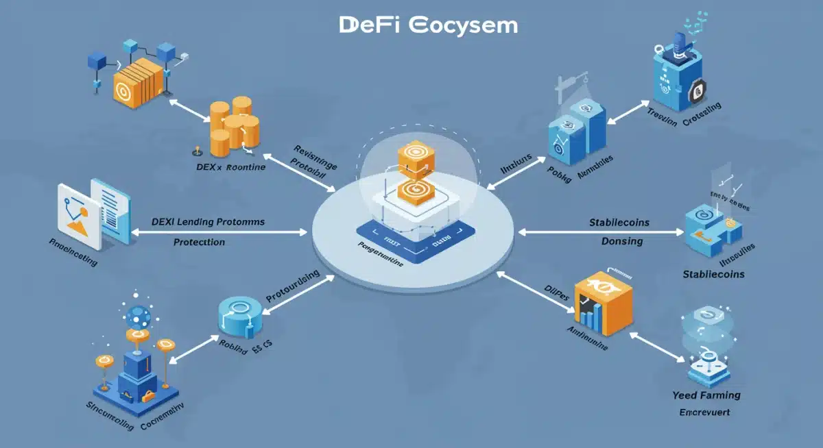 DeFi ecosystem components and interconnected protocols