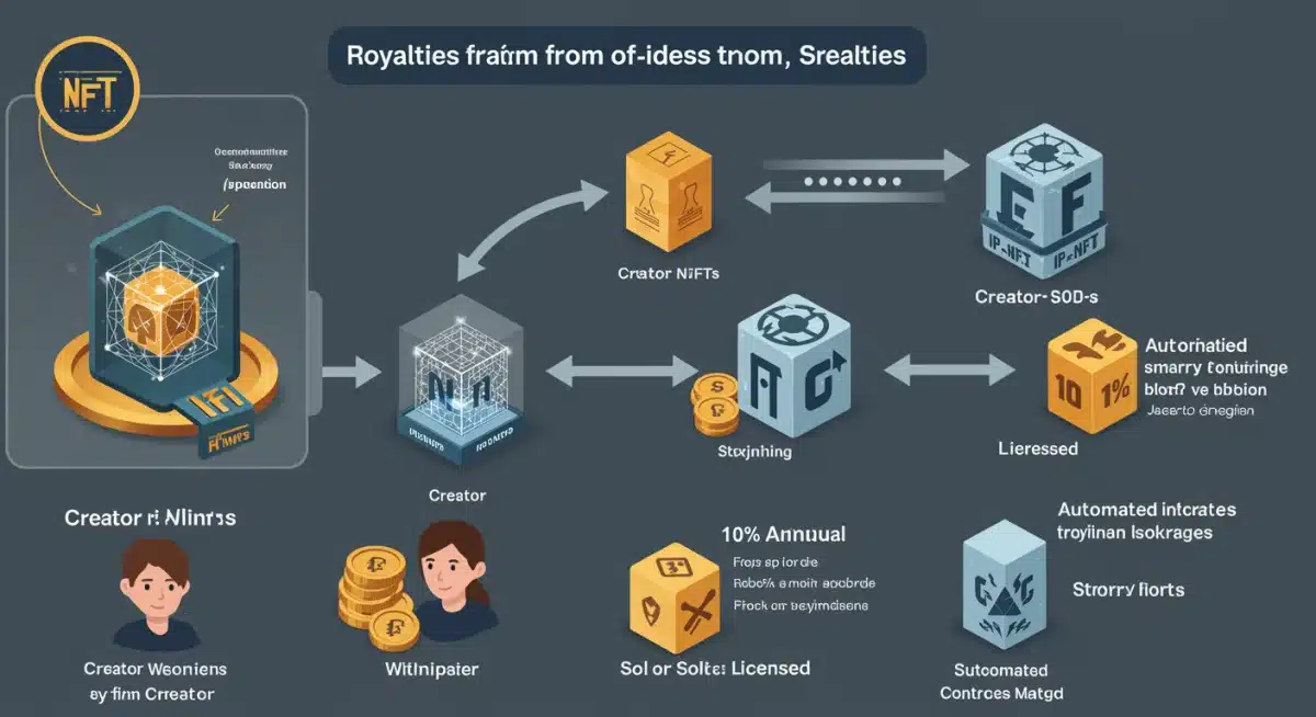 Infographic showing IP-NFT royalty distribution mechanism