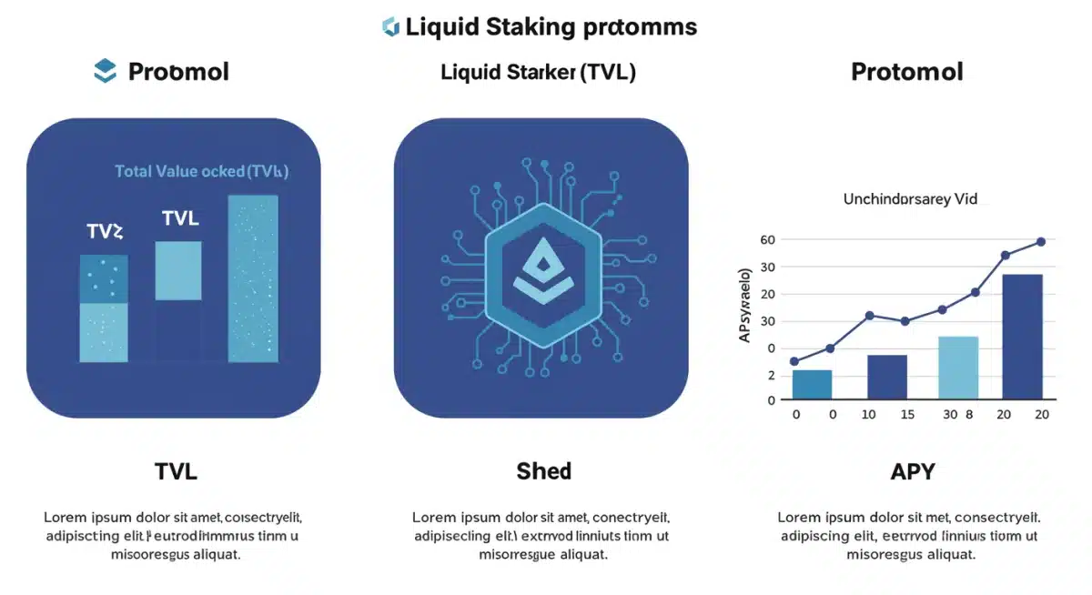 Infographic comparing features and performance of three different liquid staking protocols.