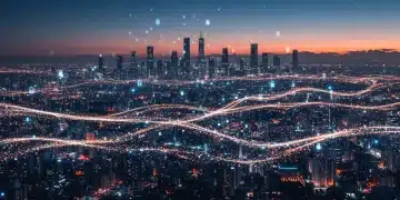 Futuristic cityscape with blockchain nodes and data streams representing Web3 zk-Rollup deployment