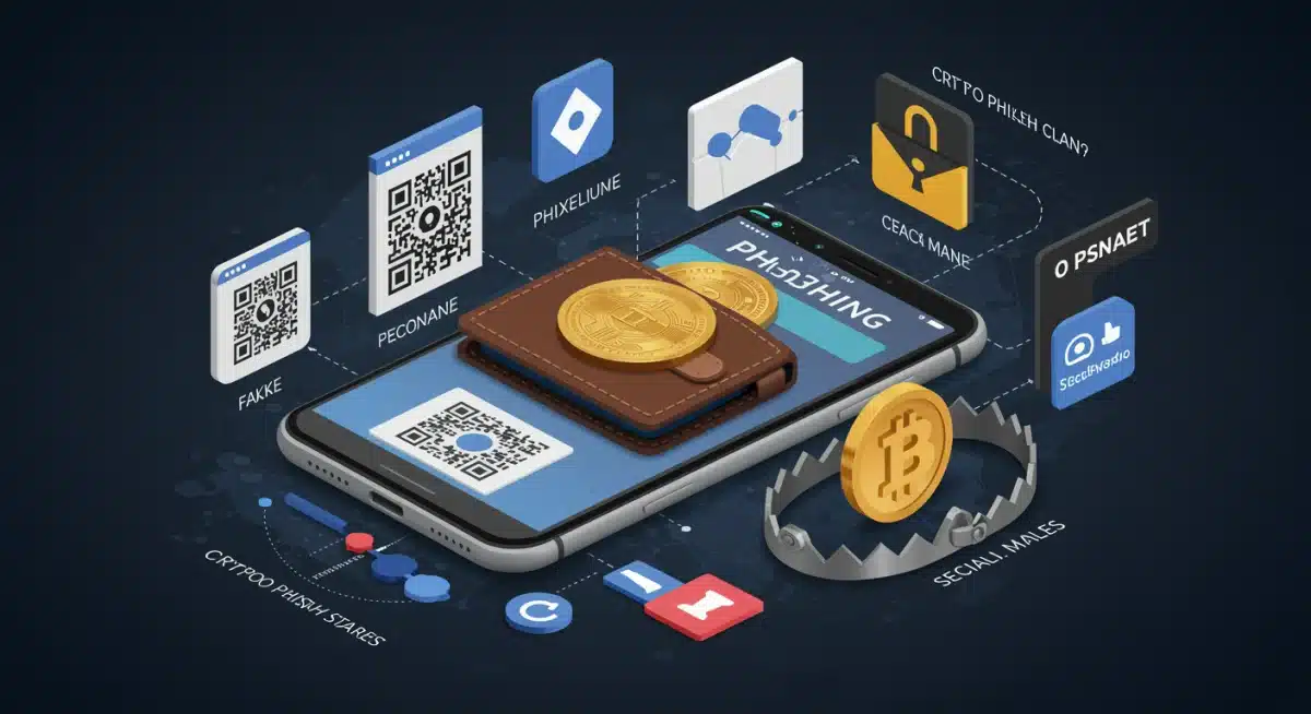 Multi-faceted phishing attack vectors targeting a crypto wallet on a smartphone