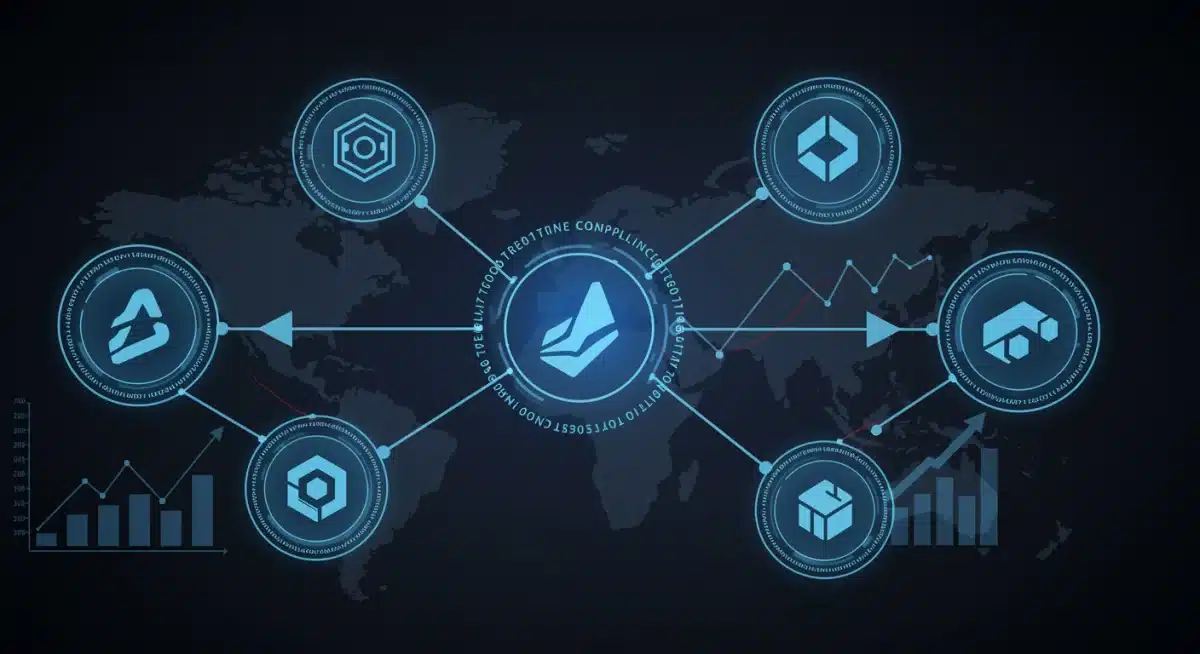 Altcoin logos connected to regulatory compliance symbols and growth charts, showing market impact.