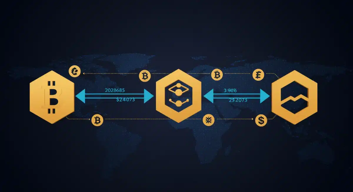 Data packets flowing between different blockchain networks demonstrating cross-chain operability.