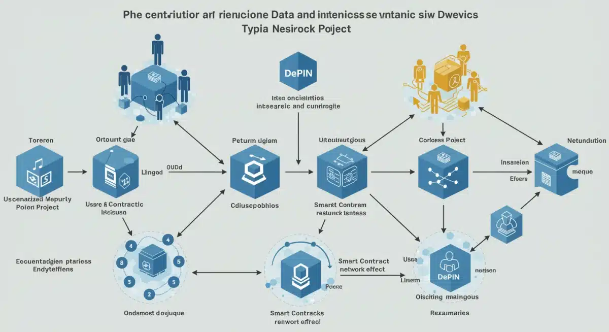 Infographic explaining the operational mechanics and incentive structures of a Decentralized Physical Infrastructure Network (DePIN) project.