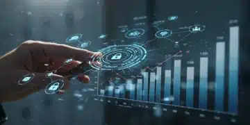 Decentralized Identifiers (DIDs) streamlining digital transactions for US businesses, showing secure data flow and financial graphs.