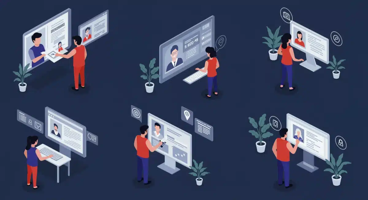 Diverse individuals interacting with Soulbound Token applications