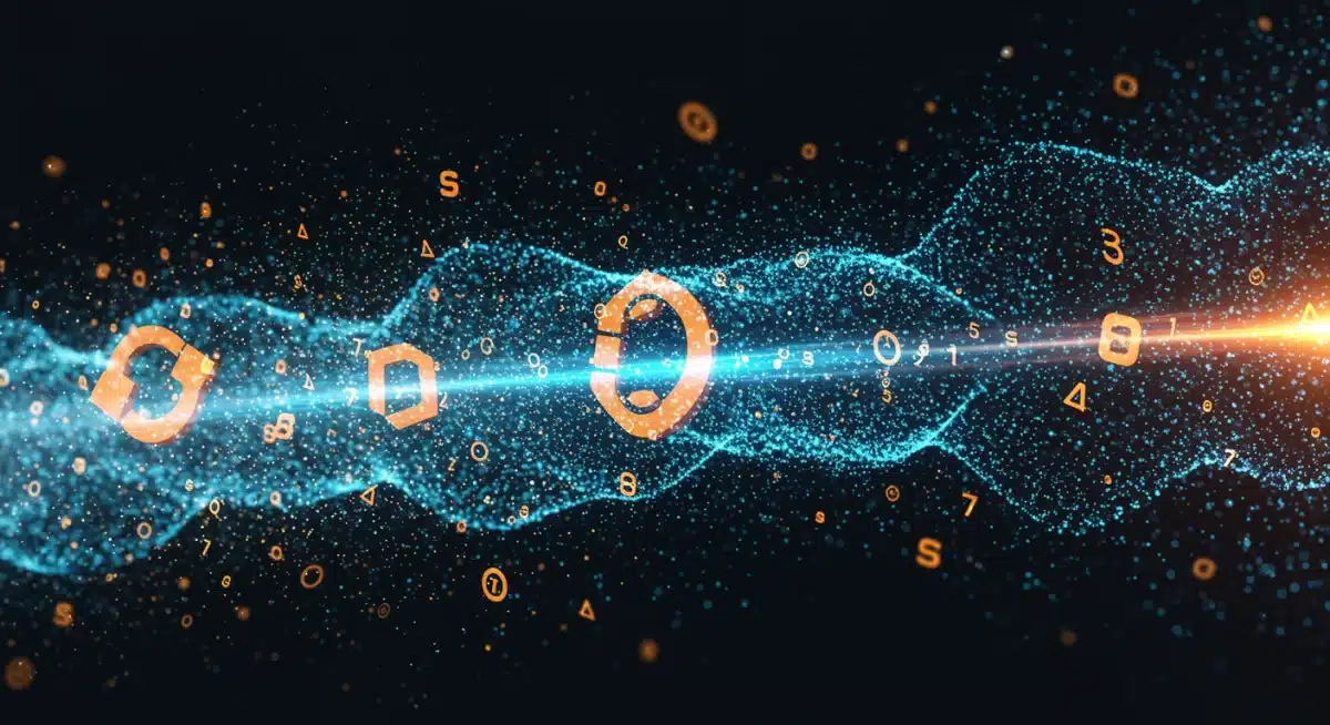 Abstract representation of ZK-Rollup data compression and secure verification for blockchain efficiency.