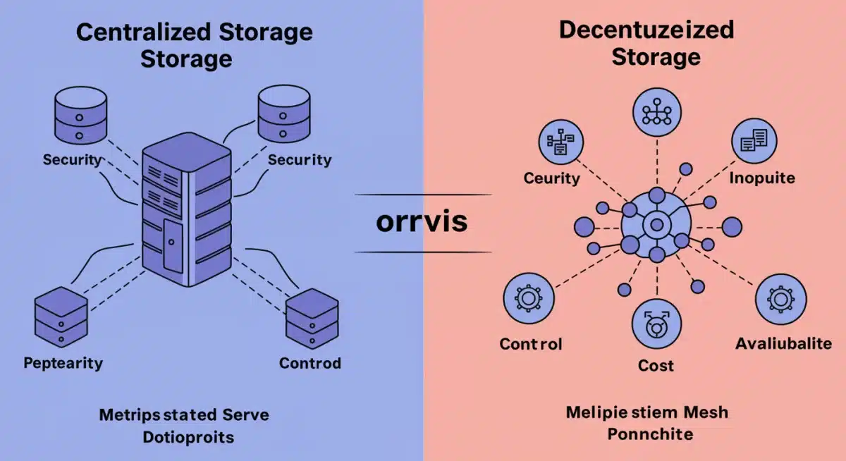 Infographic comparing centralized vs decentralized storage architectures