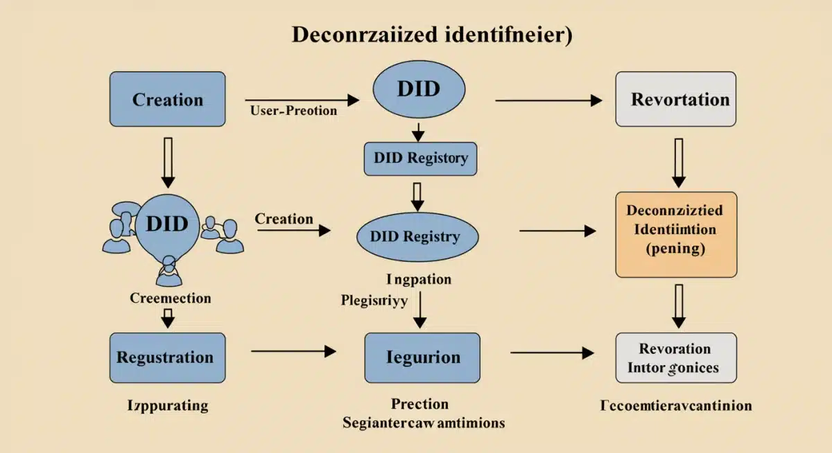 Lifecycle of a Decentralized Identifier flowchart showing creation, resolution, and revocation processes.