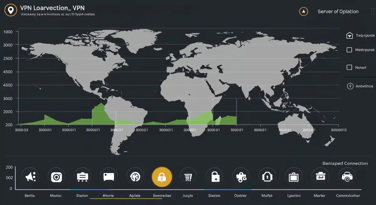 VPN server locations map and speed test results for global connectivity