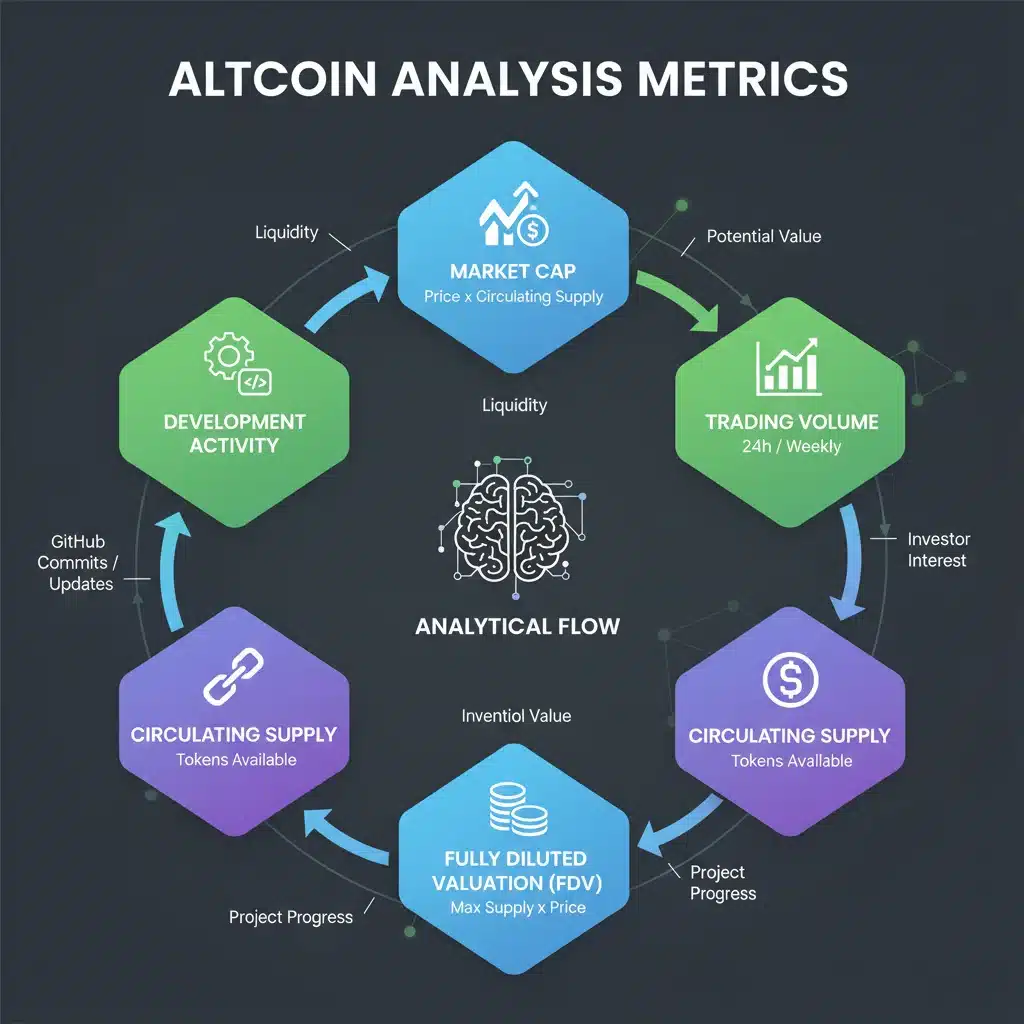 Infographic displaying cryptocurrency data points for altcoin analysis.