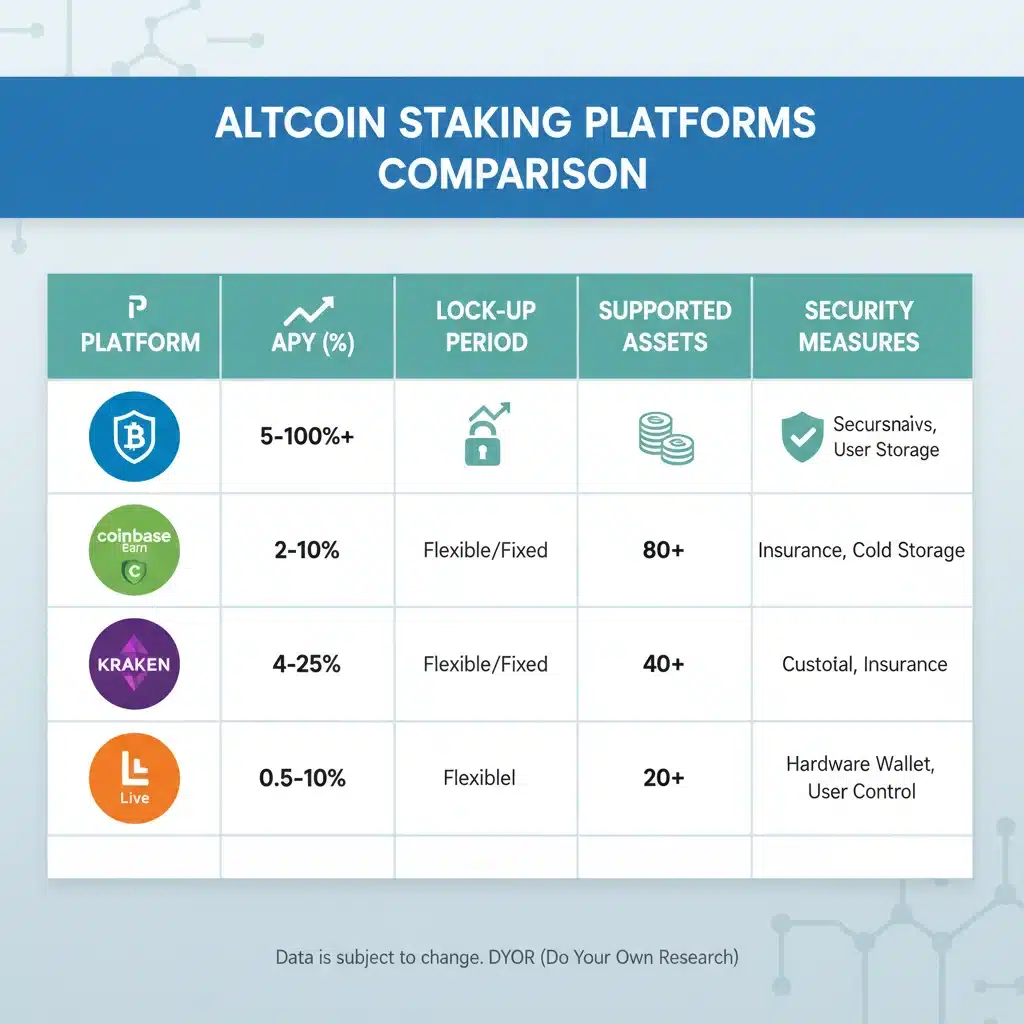 Comparison of altcoin staking platforms and features