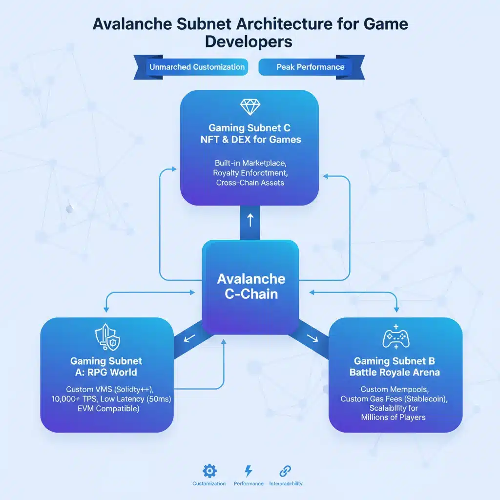 Avalanche subnet architecture showcasing customizable blockchain solutions for games
