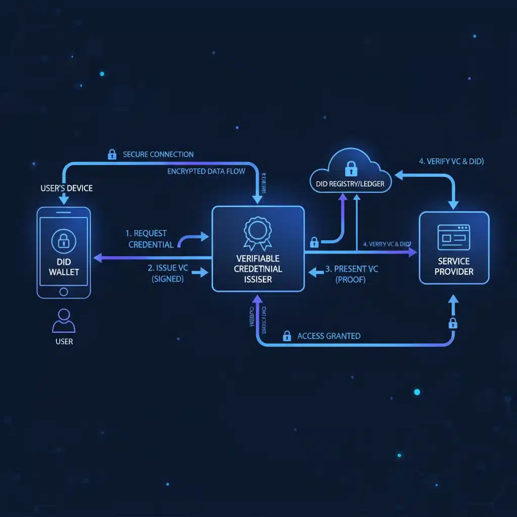 Decentralized identity authentication flow diagram