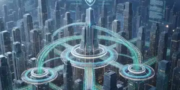 Futuristic digital cityscape illustrating secure DeFi oracle connections