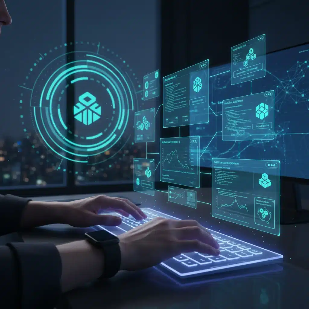 Developer building dApps on a scalable altcoin blockchain, showing efficiency and innovation.