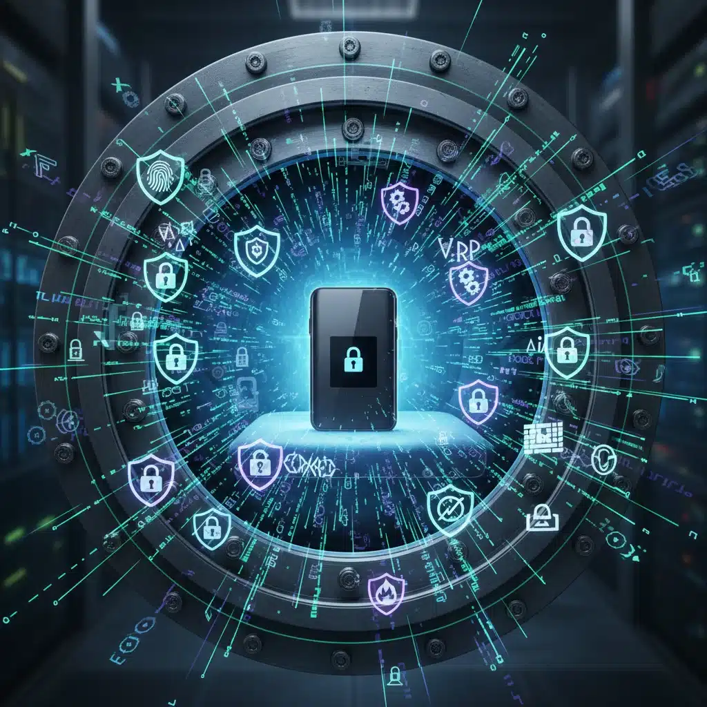 Hardware wallet inside a secure, encrypted digital vault