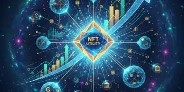 Futuristic digital network illustrating NFT utility tokens generating new revenue streams for businesses.