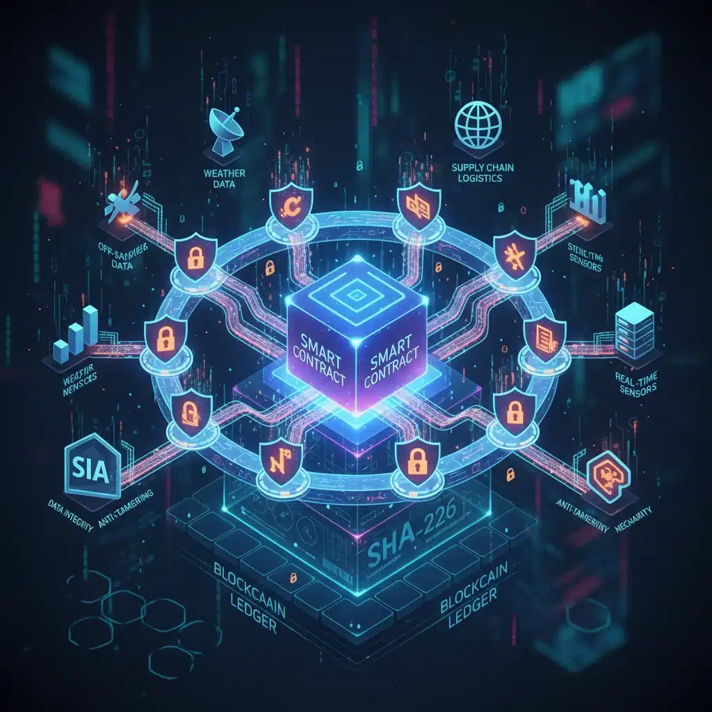 Smart contracts accessing secure off-chain data via an oracle network