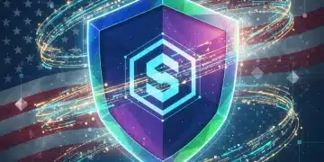 Shield guarding a smart contract from reentrancy attacks, symbolizing robust blockchain security.