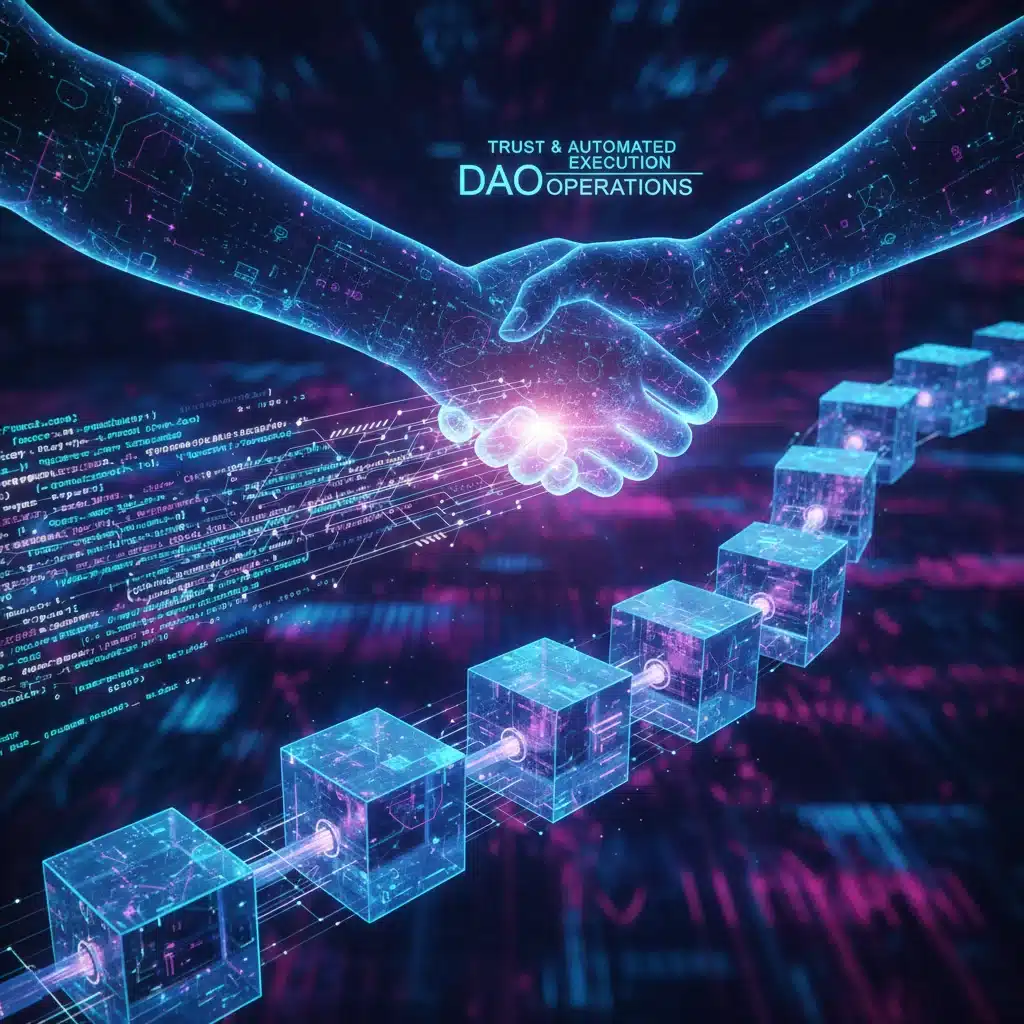 Smart contracts and blockchain technology enabling DAO governance