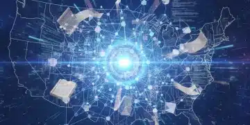 Illustration of a decentralized autonomous organization (DAO) network, showing interconnected digital nodes and data flow, representing governance and collaboration.