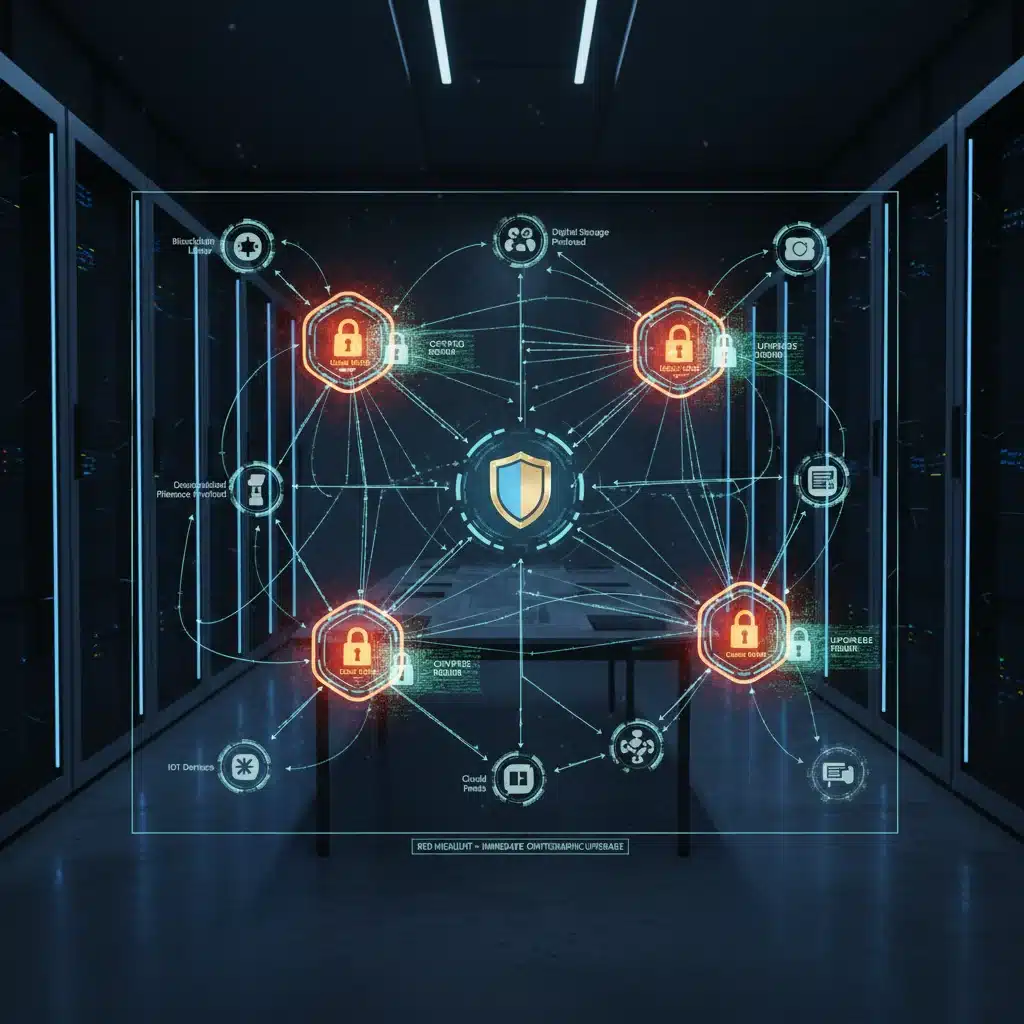 Network diagram illustrating digital assets requiring cryptographic upgrades.
