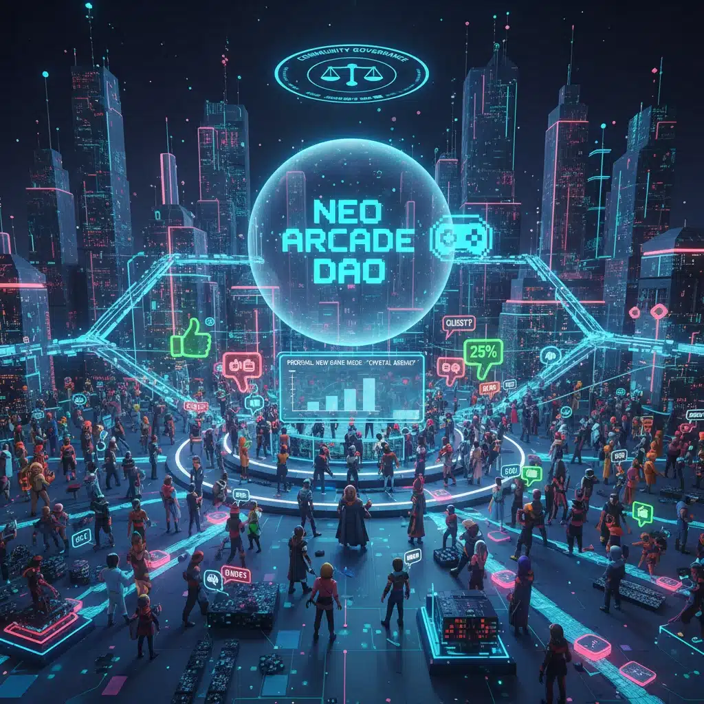 Decentralized autonomous organization (DAO) in a gaming project, showing community governance.