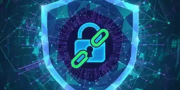 Secure DAO smart contract logic with cryptographic symbols and protective shield