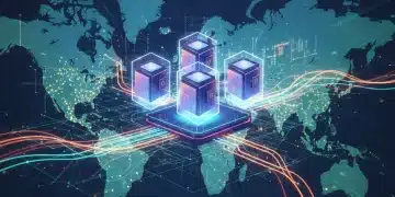 Futuristic digital illustration of Zero-Knowledge Proofs securing Web3 privacy with interconnected nodes and data shields for US developers.
